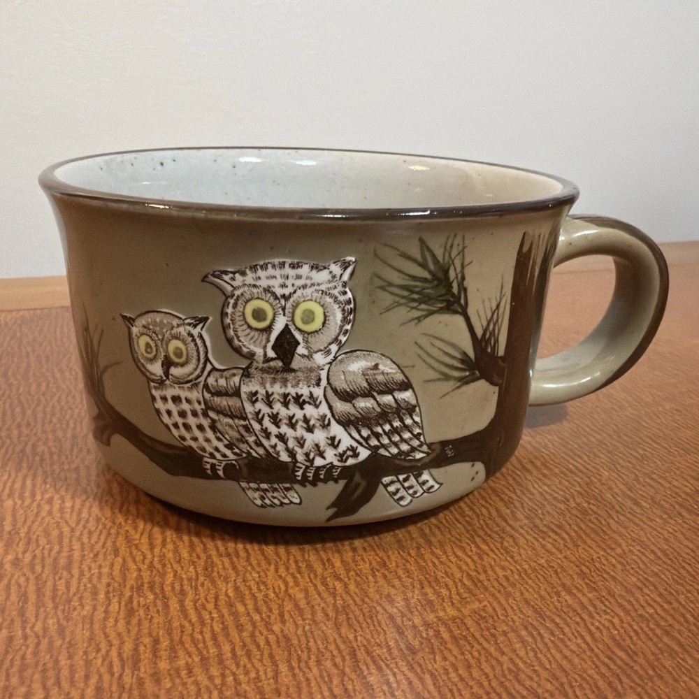 Rare Otagiri Japan Owl Mug Vintage Stoneware Owl Coffee cup speckled EUC